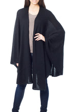 Load image into Gallery viewer, Alpaca Wool Solid Black Wrap Ruana - Bold Black | NOVICA