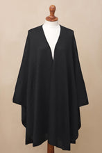 Load image into Gallery viewer, Alpaca Wool Solid Black Wrap Ruana - Bold Black | NOVICA