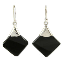 Load image into Gallery viewer, Protection Sterling Silver Dangle Obsidian Earrings - Synthesis | NOVICA