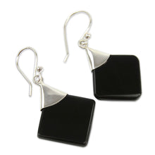 Load image into Gallery viewer, Protection Sterling Silver Dangle Obsidian Earrings - Synthesis | NOVICA