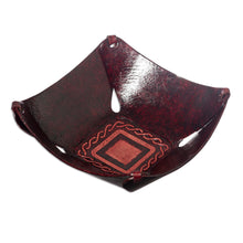 Load image into Gallery viewer, Squared Brown Hand Tooled Peruvian Leather Catchall - Lasso Window | NOVICA