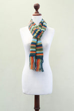 Load image into Gallery viewer, Collectible Alpaca Wool Striped Scarf - Andean Sunrise | NOVICA