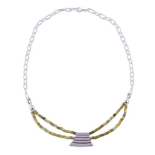Load image into Gallery viewer, Handcrafted Serpentine and Silver Pendant Necklace - Pyramid of Peace | NOVICA