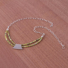 Load image into Gallery viewer, Handcrafted Serpentine and Silver Pendant Necklace - Pyramid of Peace | NOVICA