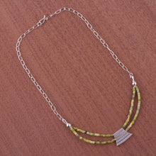 Load image into Gallery viewer, Handcrafted Serpentine and Silver Pendant Necklace - Pyramid of Peace | NOVICA
