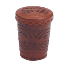 Load image into Gallery viewer, Nazca Embossed Leather Dice Cup Set - Nazca Spider | NOVICA