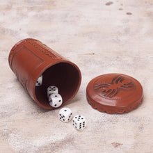 Load image into Gallery viewer, Nazca Embossed Leather Dice Cup Set - Nazca Spider | NOVICA