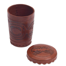 Load image into Gallery viewer, Nazca Embossed Leather Dice Cup Set - Nazca Spider | NOVICA