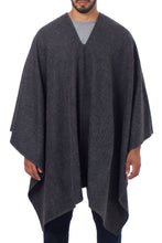 Load image into Gallery viewer, V-neck Poncho for Men Artisan Crafted in Peru - Inca Explorer in Gray | NOVICA