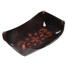 Load image into Gallery viewer, Leather Catchall in Caramel Brown Artisan Crafted in Peru - Caramel Pyramid Tattoo | NOVICA