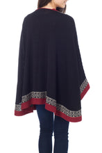Load image into Gallery viewer, Genuine Alpaca Kimono-style Cape in Black and Red from Peru - Baroque Andes | NOVICA
