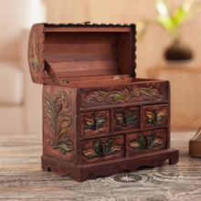 Load image into Gallery viewer, Colonial Hand Tooled Leather 5 Drawer Jewelry Box - Golden Bird | NOVICA