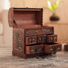 Load image into Gallery viewer, Colonial Hand Tooled Leather 5 Drawer Jewelry Box - Golden Bird | NOVICA