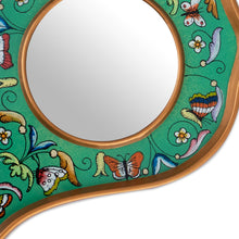 Load image into Gallery viewer, Reverse Painted Glass Aqua Floral Hand Mirror - Aqua Butterflies | NOVICA