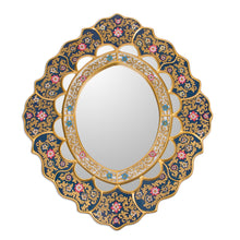 Load image into Gallery viewer, Unique Floral Wood Reverse Painted Art Glass Wall Mirror - Golden Garden | NOVICA