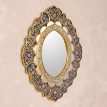 Load image into Gallery viewer, Unique Floral Wood Reverse Painted Art Glass Wall Mirror - Golden Garden | NOVICA
