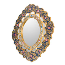 Load image into Gallery viewer, Unique Floral Wood Reverse Painted Art Glass Wall Mirror - Golden Garden | NOVICA