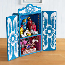 Load image into Gallery viewer, Handcrafted Christian Theme Christmas Retablo Diorama - Blue Andean Christmas | NOVICA