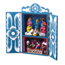 Load image into Gallery viewer, Handcrafted Christian Theme Christmas Retablo Diorama - Blue Andean Christmas | NOVICA