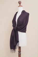 Load image into Gallery viewer, Peru Handwoven Purple Alpaca Blend Shawl with Pima Cotton - Purple Sparkle | NOVICA