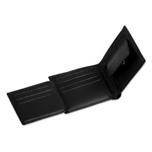 Load image into Gallery viewer, Men's Black Leather Cowboy Theme Wallet with Wool - Blue Night Rider | NOVICA