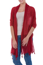 Load image into Gallery viewer, Crimson Red Andean Alpaca Blend Shawl from Peru - Gossamer Crimson Stars | NOVICA