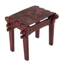 Load image into Gallery viewer, Birds and Flowers Embossed on Leather and Wood Stool - Andean Paradise | NOVICA