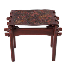 Load image into Gallery viewer, Birds and Flowers Embossed on Leather and Wood Stool - Andean Paradise | NOVICA