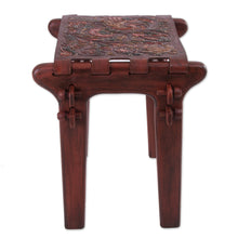 Load image into Gallery viewer, Birds and Flowers Embossed on Leather and Wood Stool - Andean Paradise | NOVICA