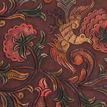 Load image into Gallery viewer, Birds and Flowers Embossed on Leather and Wood Stool - Andean Paradise | NOVICA