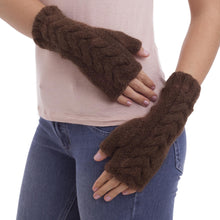 Load image into Gallery viewer, Andean Alpaca Blend Hand Knitted Brown Fingerless Gloves - Chocolate Braid | NOVICA
