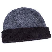 Load image into Gallery viewer, Reversible Grey and Black 100% Alpaca Hat Knitted by Hand - Shadows at Dusk | NOVICA