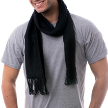 Load image into Gallery viewer, Woven Alpaca Blend Scarf for Men in Solid Black - Ebony Gift of Warmth | NOVICA
