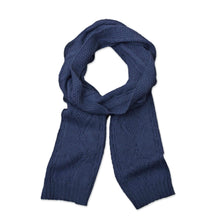 Load image into Gallery viewer, Knitted Unisex Scarf in Azure 100% Alpaca from Peru - Antique Cable Knit | NOVICA