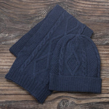 Load image into Gallery viewer, Knitted Unisex Scarf in Azure 100% Alpaca from Peru - Antique Cable Knit | NOVICA
