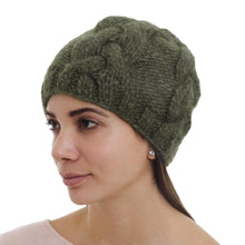 Load image into Gallery viewer, Hand Knit Olive Green 100% Alpaca Hat from Peru - Olive Braids | NOVICA