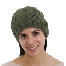Load image into Gallery viewer, Hand Knit Olive Green 100% Alpaca Hat from Peru - Olive Braids | NOVICA