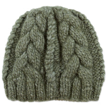 Load image into Gallery viewer, Hand Knit Olive Green 100% Alpaca Hat from Peru - Olive Braids | NOVICA