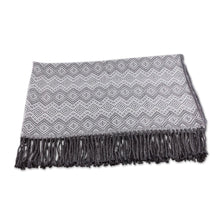 Load image into Gallery viewer, Alpaca Acrylic Blend Throw Blanket in Gunmetal and Eggshell - Gunmetal Diamonds | NOVICA