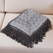 Load image into Gallery viewer, Alpaca Acrylic Blend Throw Blanket in Gunmetal and Eggshell - Gunmetal Diamonds | NOVICA