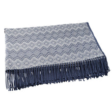 Load image into Gallery viewer, Alpaca Acrylic Blanket Fringe Prussian Blue Eggshell Peru - Prussian Blue Destiny | NOVICA
