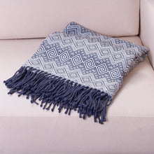Load image into Gallery viewer, Alpaca Acrylic Blanket Fringe Prussian Blue Eggshell Peru - Prussian Blue Destiny | NOVICA