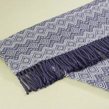 Load image into Gallery viewer, Alpaca Acrylic Blanket Fringe Prussian Blue Eggshell Peru - Prussian Blue Destiny | NOVICA