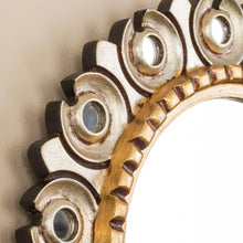 Load image into Gallery viewer, Pair of Mohena Wood Wall Mirrors with Bronze Leaf from Peru - Golden Fleur de Lis | NOVICA