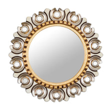 Load image into Gallery viewer, Pair of Mohena Wood Wall Mirrors with Bronze Leaf from Peru - Golden Fleur de Lis | NOVICA