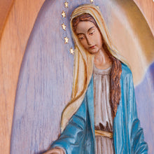 Load image into Gallery viewer, Cedar Wall Relief Panel of the Virgin Mary from Peru - Virgin of the Miraculous Medal | NOVICA