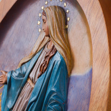 Load image into Gallery viewer, Cedar Wall Relief Panel of the Virgin Mary from Peru - Virgin of the Miraculous Medal | NOVICA
