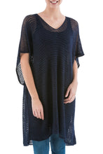 Load image into Gallery viewer, Navy Tunic with V Neck and Short Sleeves - Navy Dreamcatcher | NOVICA