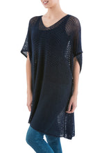 Load image into Gallery viewer, Navy Tunic with V Neck and Short Sleeves - Navy Dreamcatcher | NOVICA