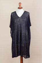 Load image into Gallery viewer, Navy Tunic with V Neck and Short Sleeves - Navy Dreamcatcher | NOVICA